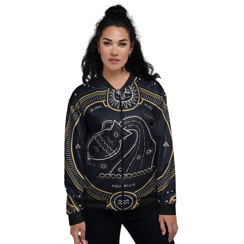 Zodiac Sign Vintage Aquarius Print Women's Bomber Jacket-grizzshop