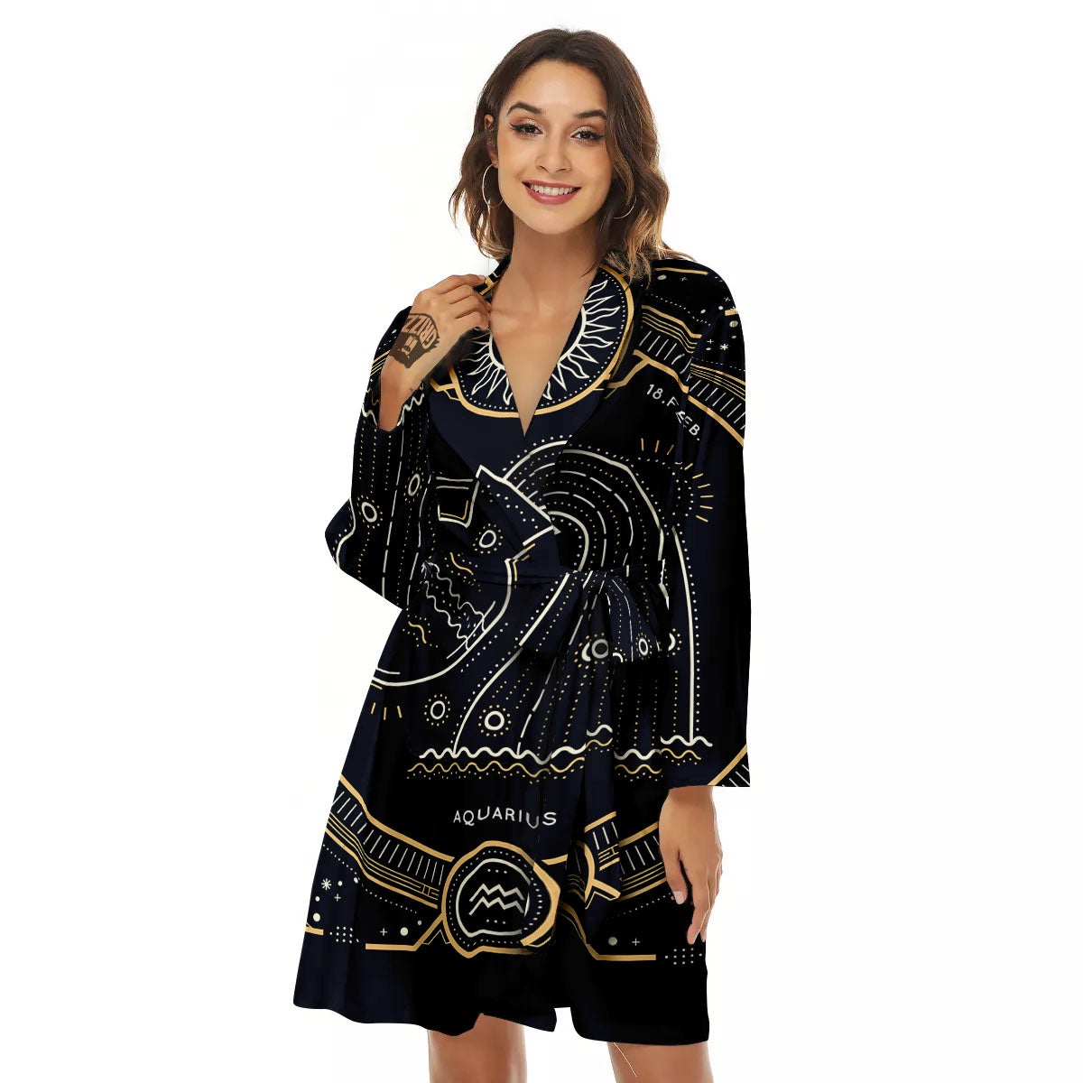 Zodiac Sign Vintage Aquarius Print Women's Robe-grizzshop