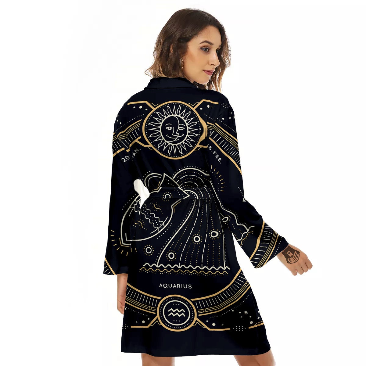 Zodiac Sign Vintage Aquarius Print Women's Robe-grizzshop