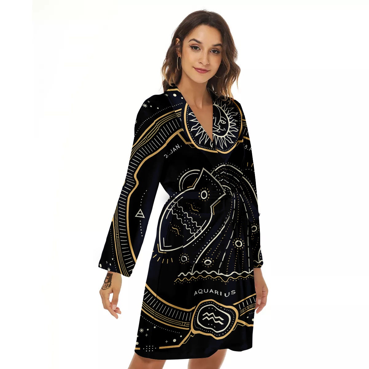 Zodiac Sign Vintage Aquarius Print Women's Robe-grizzshop