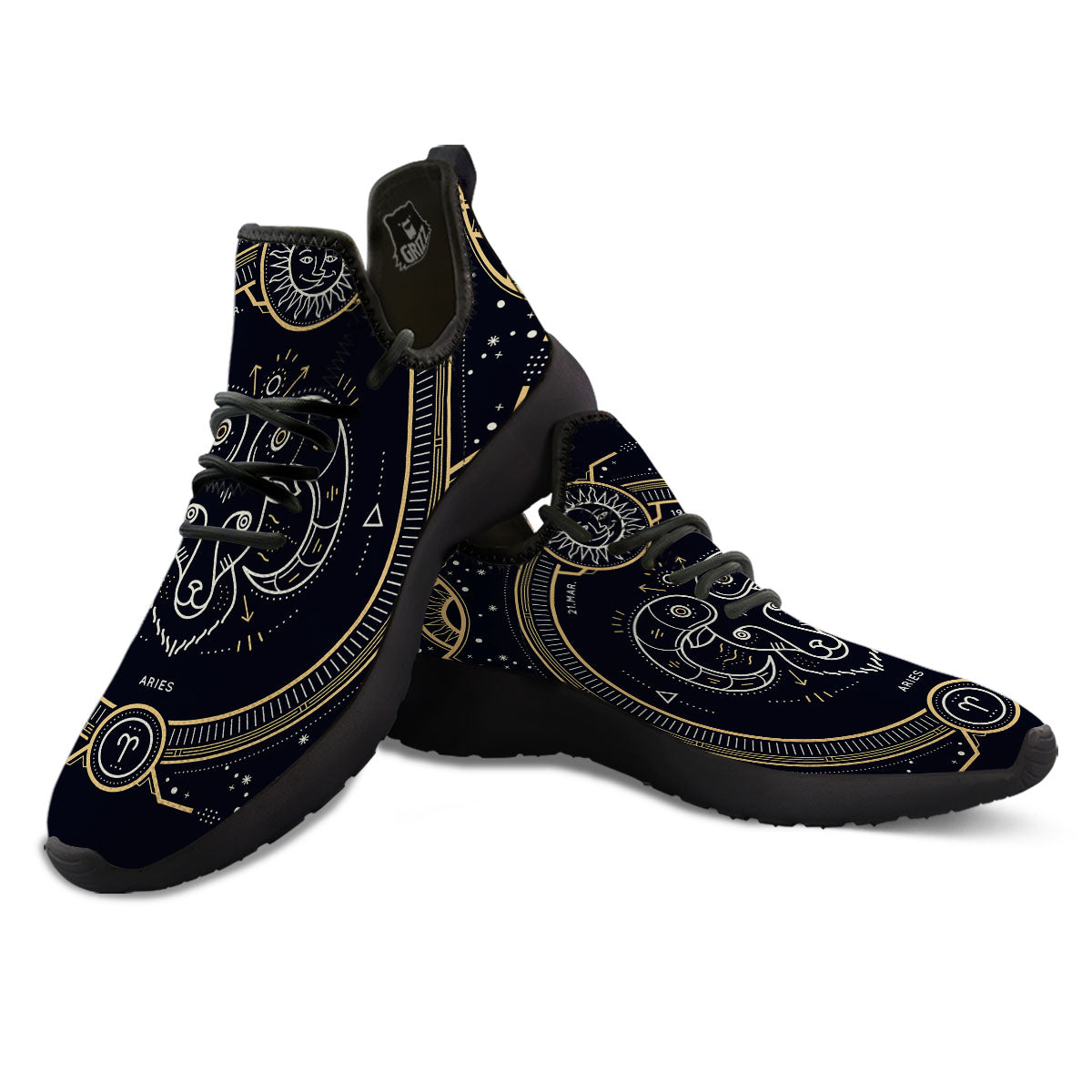 Zodiac Sign Vintage Aries Print Black Athletic Shoes-grizzshop