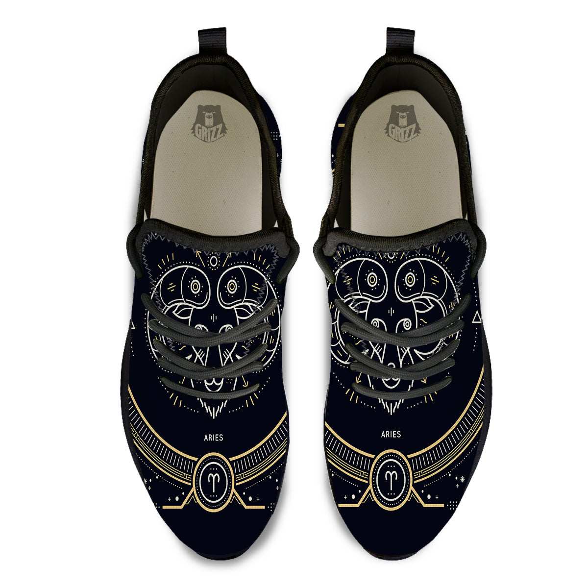 Zodiac Sign Vintage Aries Print Black Athletic Shoes-grizzshop