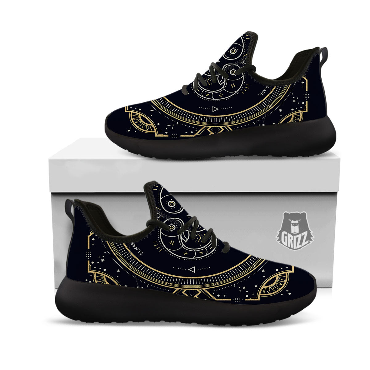 Zodiac Sign Vintage Aries Print Black Athletic Shoes-grizzshop