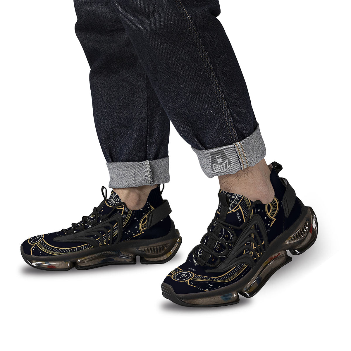 Zodiac Sign Vintage Aries Print Black Gym Shoes-grizzshop