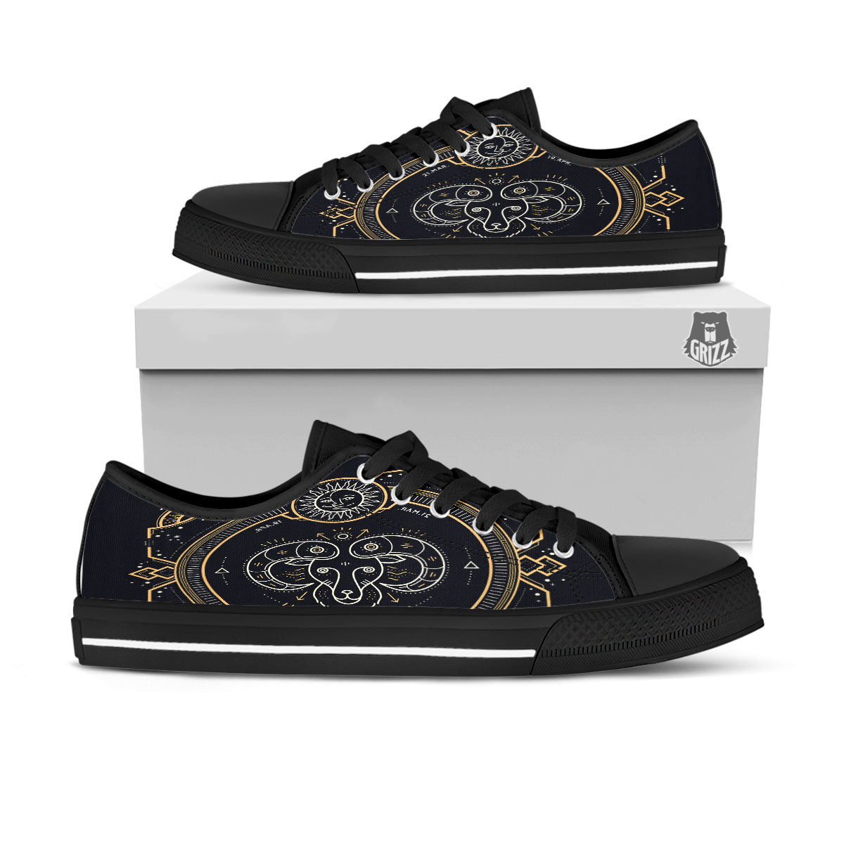 Zodiac Sign Vintage Aries Print Black Low Top Shoes-grizzshop