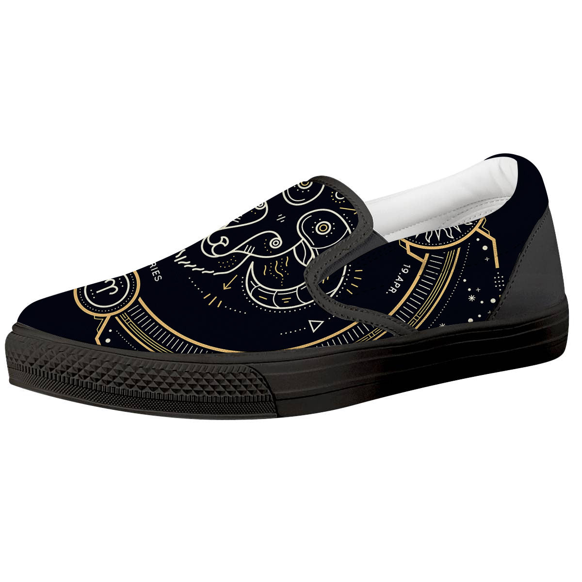 Zodiac Sign Vintage Aries Print Black Slip On Shoes-grizzshop