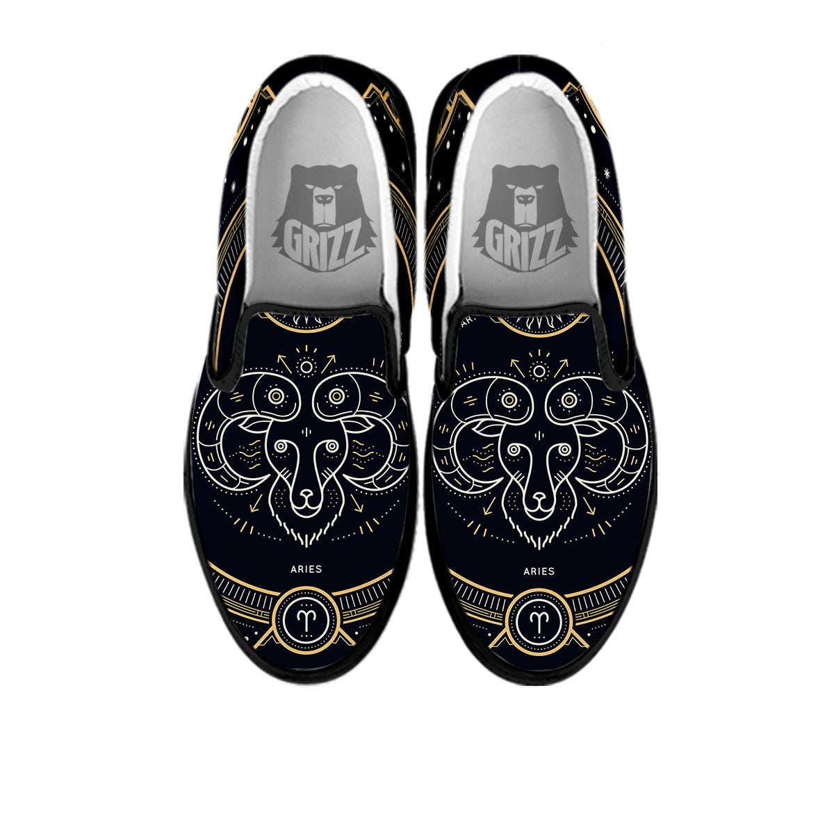 Zodiac Sign Vintage Aries Print Black Slip On Shoes-grizzshop