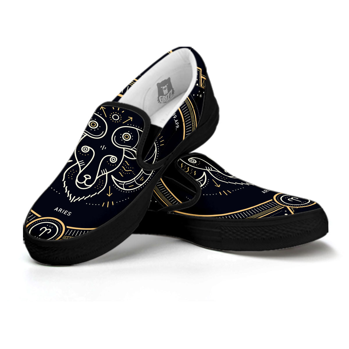 Zodiac Sign Vintage Aries Print Black Slip On Shoes-grizzshop