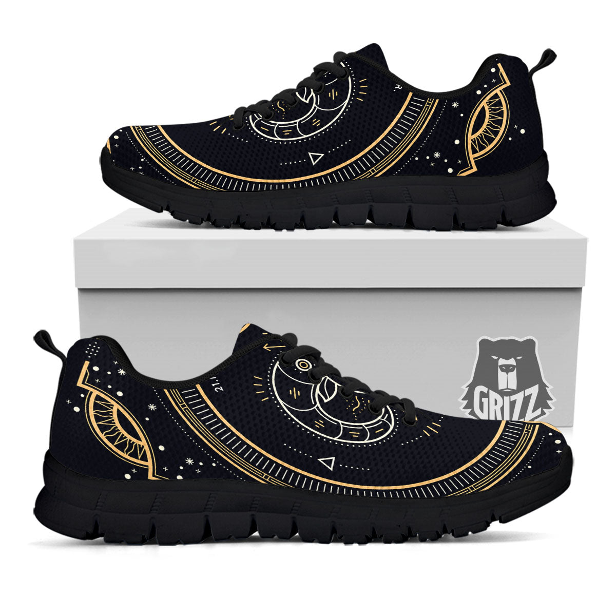 Zodiac Sign Vintage Aries Print Black Sneaker-grizzshop