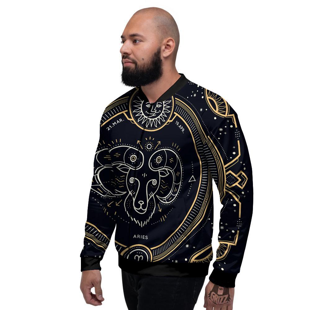 Zodiac Sign Vintage Aries Print Men's Bomber Jacket-grizzshop