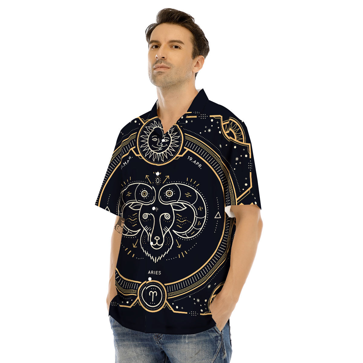 Zodiac Sign Vintage Aries Print Men's Hawaiian Shirt-grizzshop