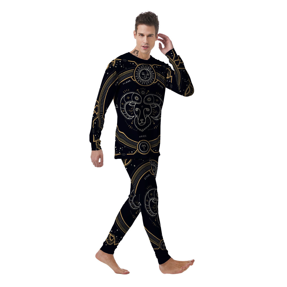 Zodiac Sign Vintage Aries Print Men's Pajamas-grizzshop
