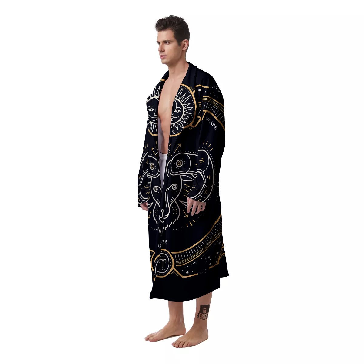 Zodiac Sign Vintage Aries Print Men's Robe-grizzshop