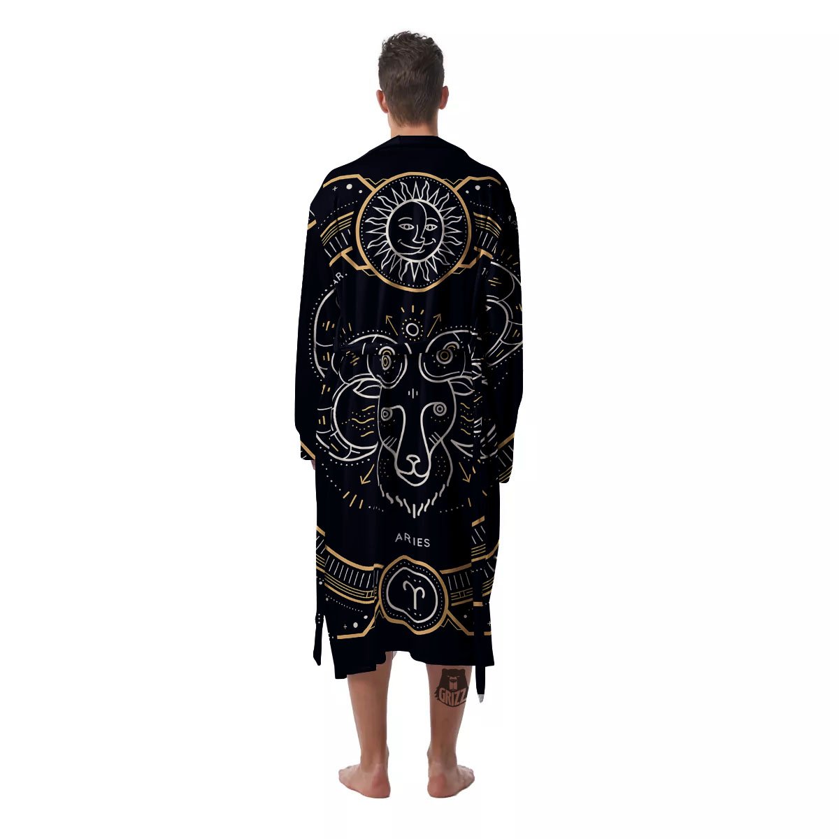 Zodiac Sign Vintage Aries Print Men's Robe-grizzshop