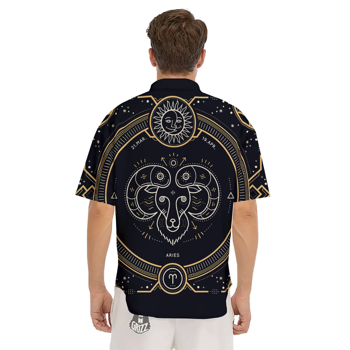 Zodiac Sign Vintage Aries Print Men's Short Sleeve Shirts-grizzshop