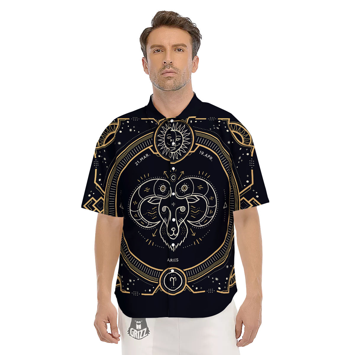 Zodiac Sign Vintage Aries Print Men's Short Sleeve Shirts-grizzshop