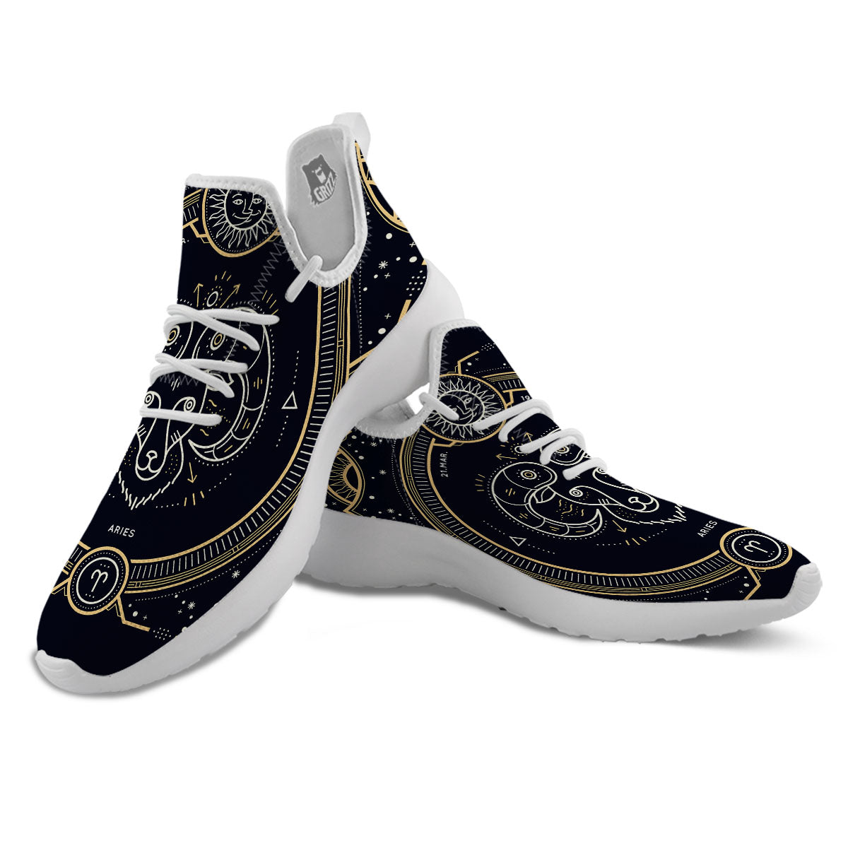 Zodiac Sign Vintage Aries Print White Athletic Shoes-grizzshop