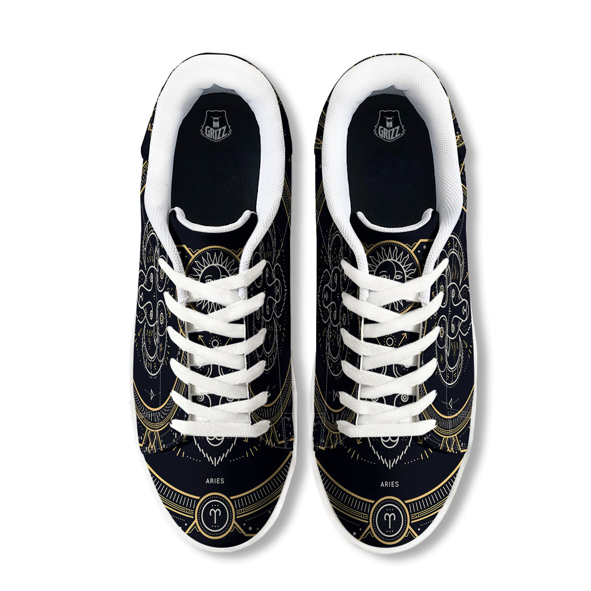Zodiac Sign Vintage Aries Print White Low Top Sneakers-grizzshop