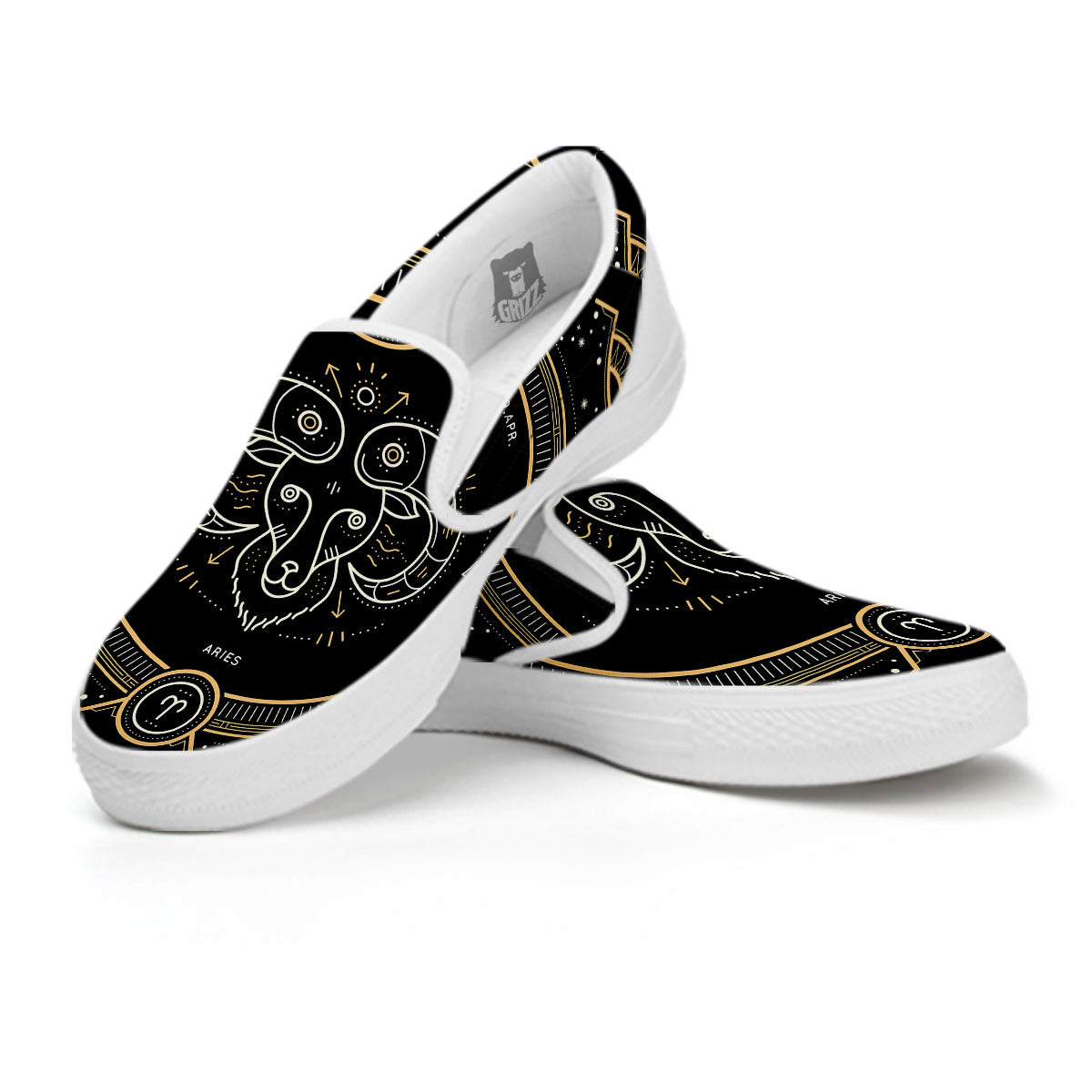 Zodiac Sign Vintage Aries Print White Slip On Shoes-grizzshop