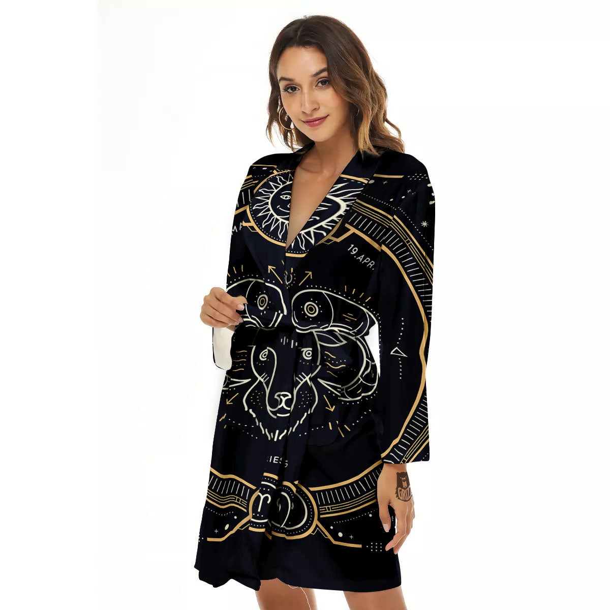 Zodiac Sign Vintage Aries Print Women's Robe-grizzshop