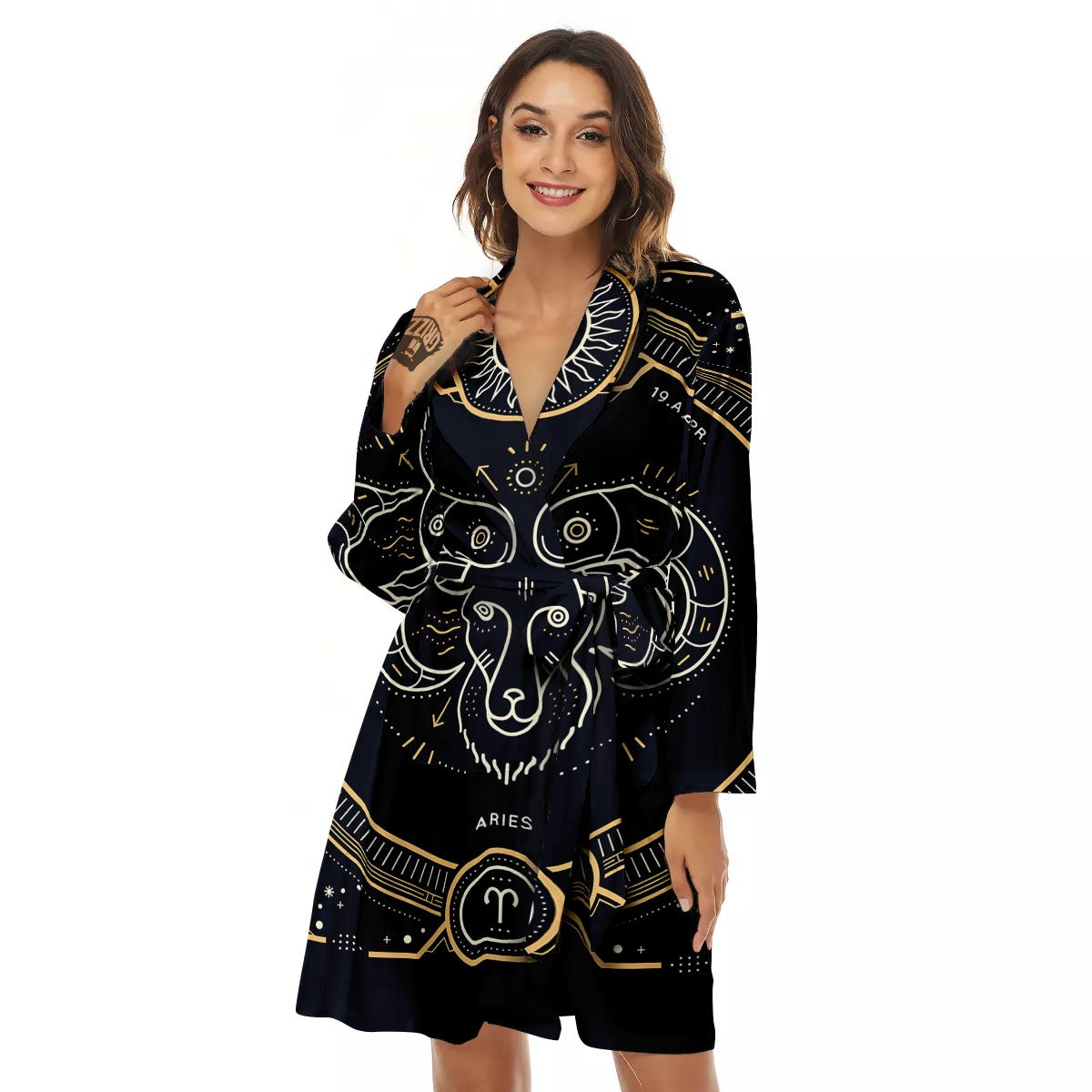 Zodiac Sign Vintage Aries Print Women's Robe-grizzshop