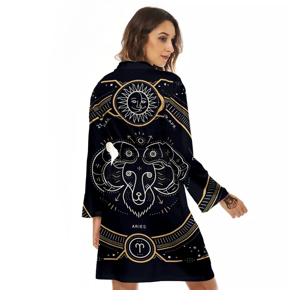 Zodiac Sign Vintage Aries Print Women's Robe-grizzshop