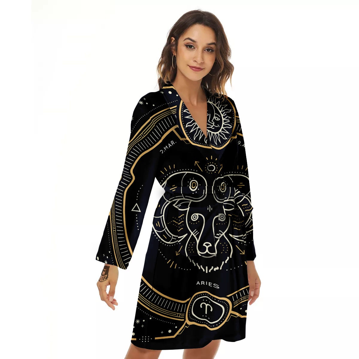 Zodiac Sign Vintage Aries Print Women's Robe-grizzshop
