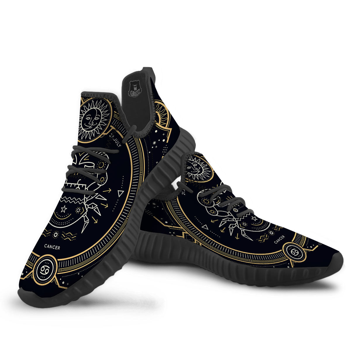 Zodiac Sign Vintage Cancer Print Black Walking Shoes-grizzshop