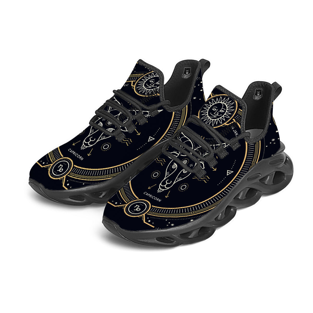 Zodiac Sign Vintage Capricorn Print Black Running Shoes-grizzshop
