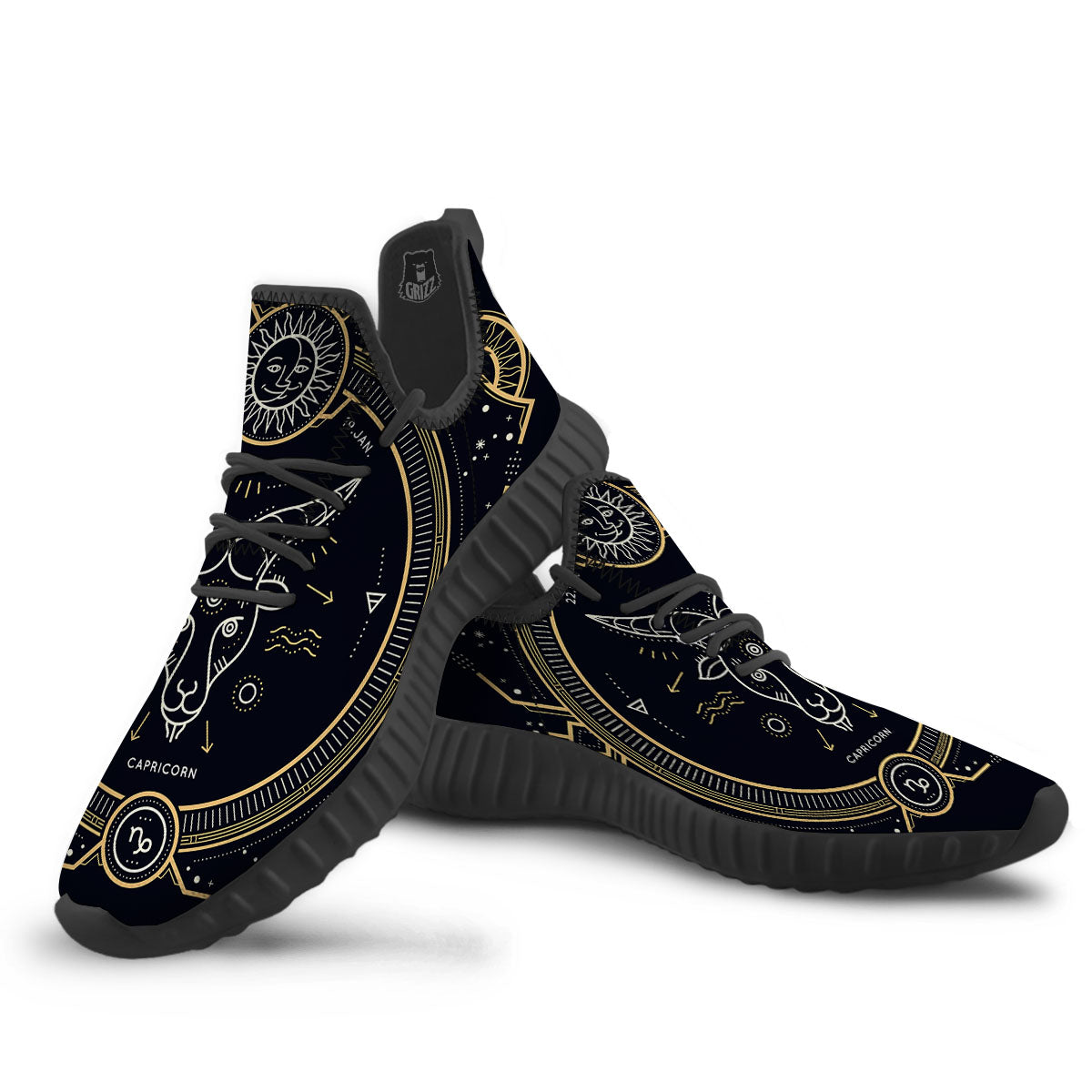 Zodiac Sign Vintage Capricorn Print Black Walking Shoes-grizzshop