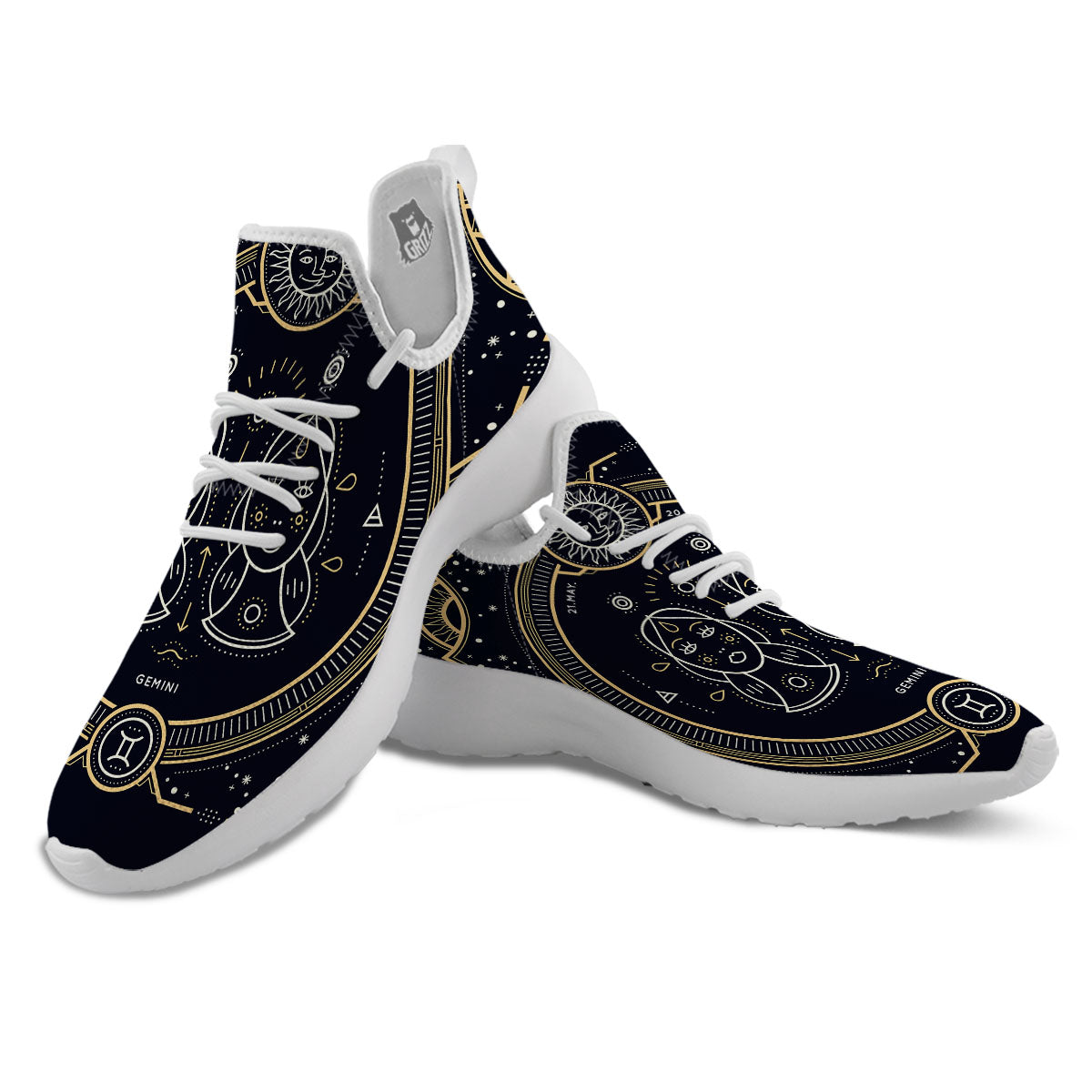 Zodiac Sign Vintage Gemini Print White Athletic Shoes-grizzshop