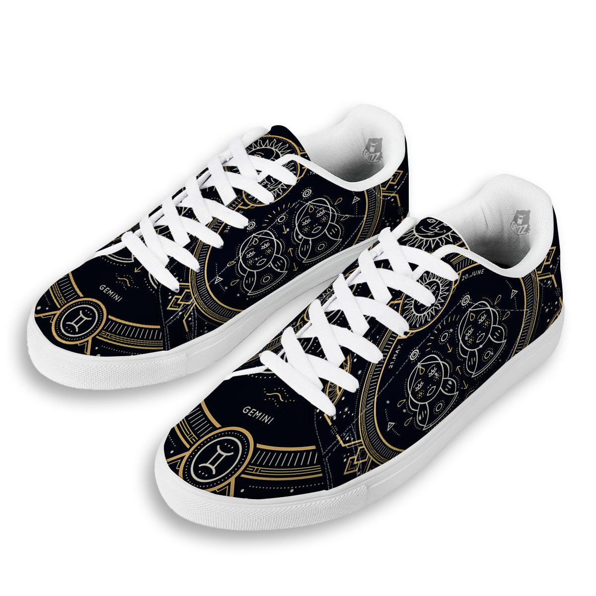 Zodiac Sign Vintage Gemini Print White Low Top Sneakers-grizzshop