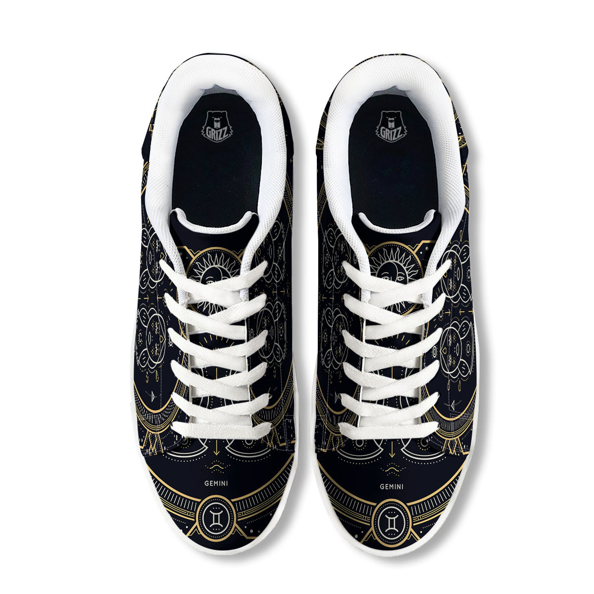 Zodiac Sign Vintage Gemini Print White Low Top Sneakers-grizzshop