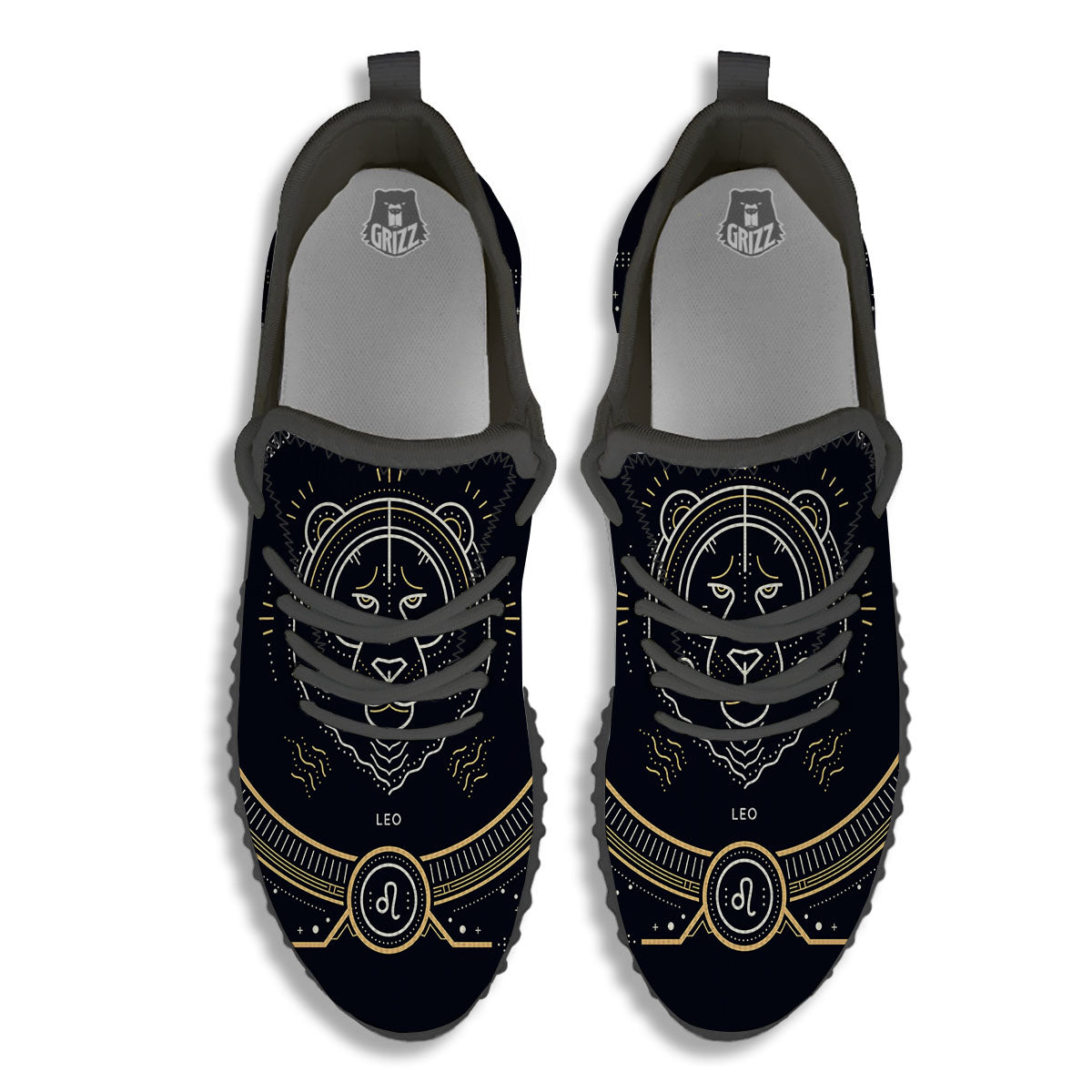 Zodiac Sign Vintage Leo Print Black Walking Shoes-grizzshop