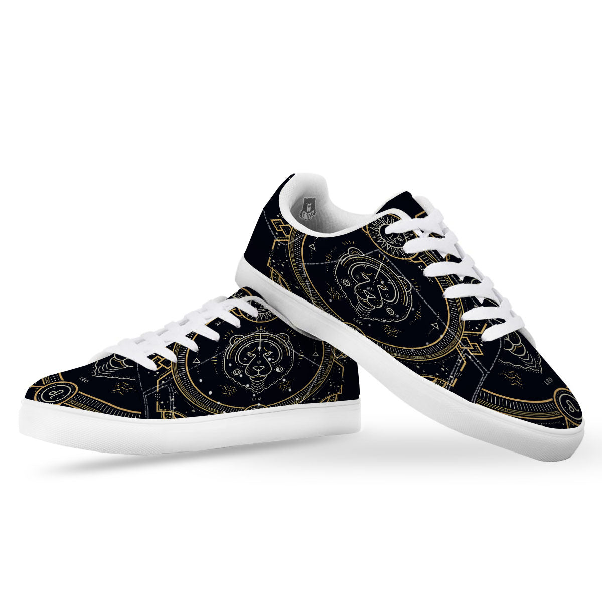 Zodiac Sign Vintage Leo Print White Low Top Sneakers-grizzshop
