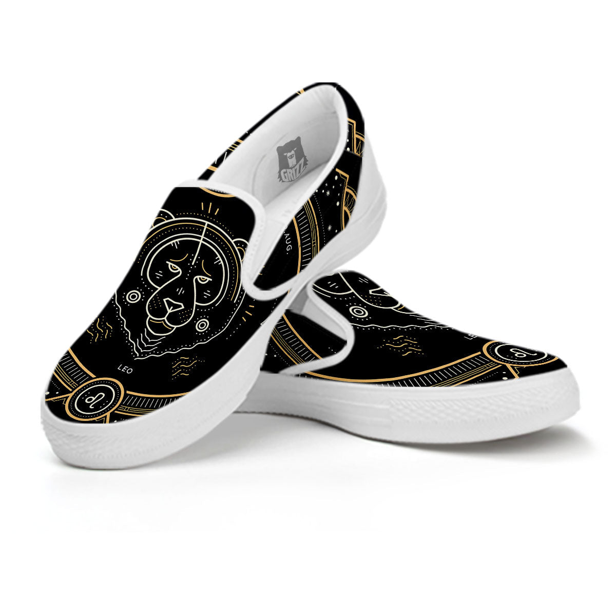 Zodiac Sign Vintage Leo Print White Slip On Shoes-grizzshop