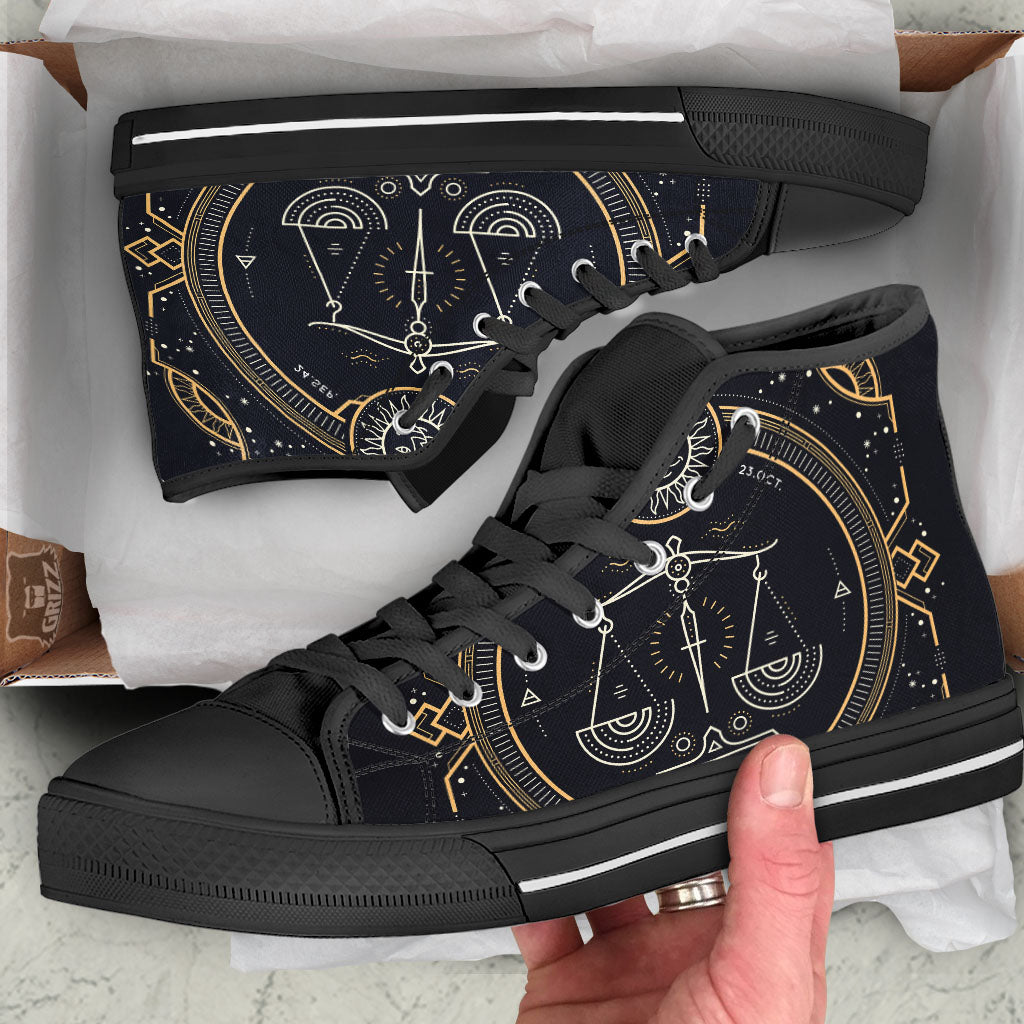 Zodiac Sign Vintage Libra Print Black High Top Shoes-grizzshop
