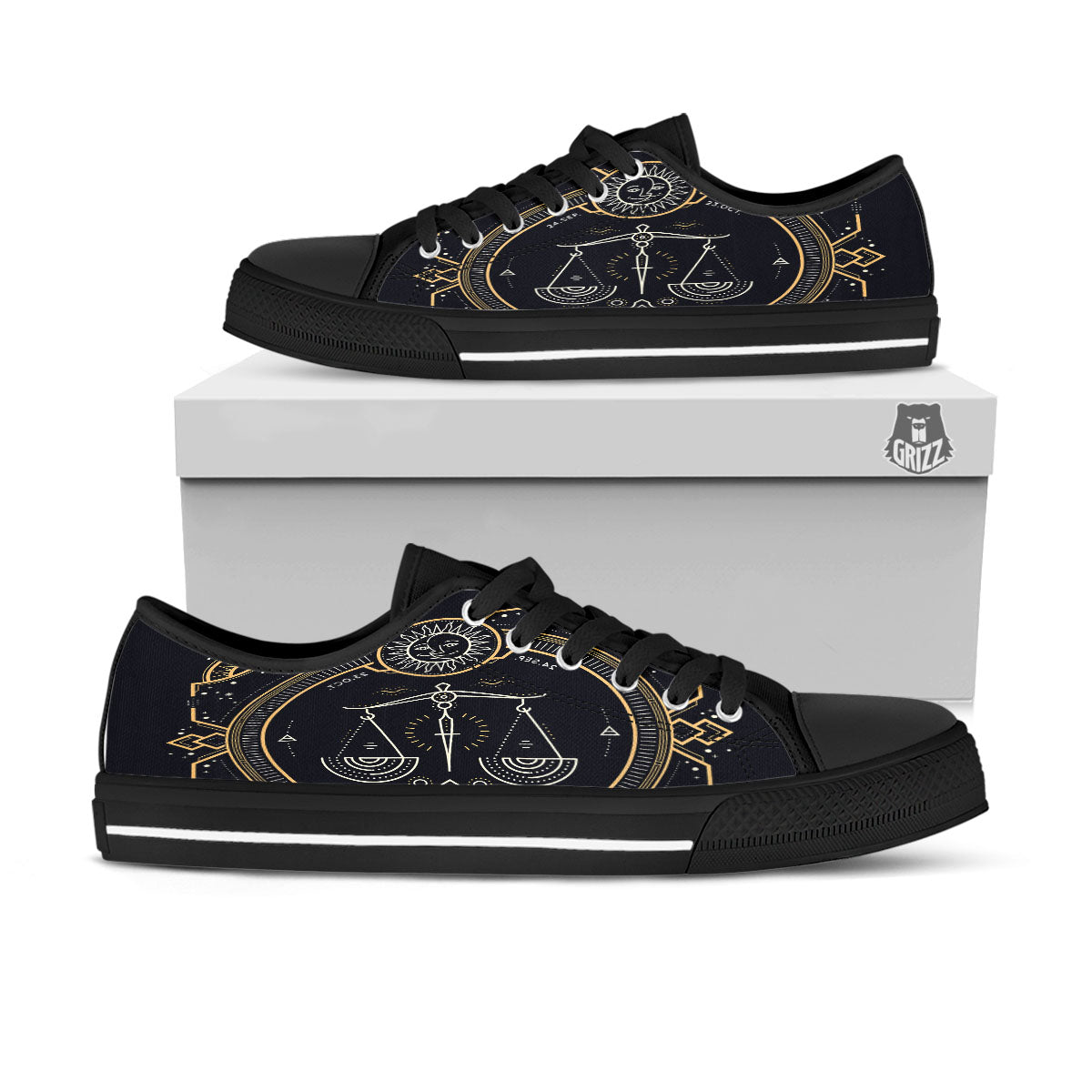 Zodiac Sign Vintage Libra Print Black Low Top Shoes-grizzshop