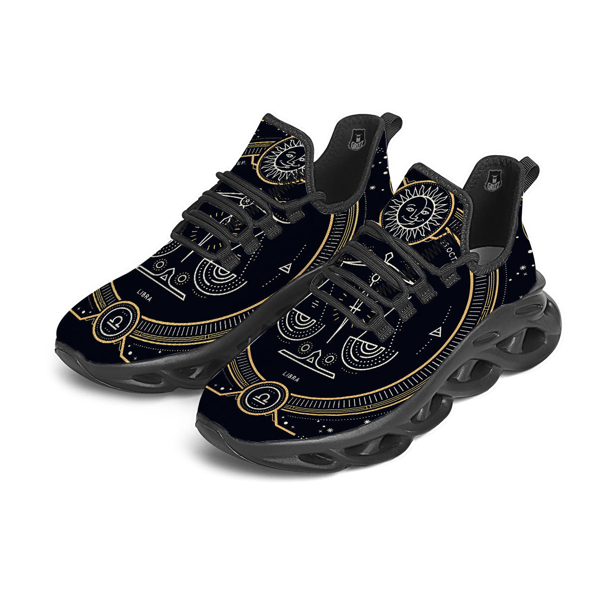 Zodiac Sign Vintage Libra Print Black Running Shoes-grizzshop