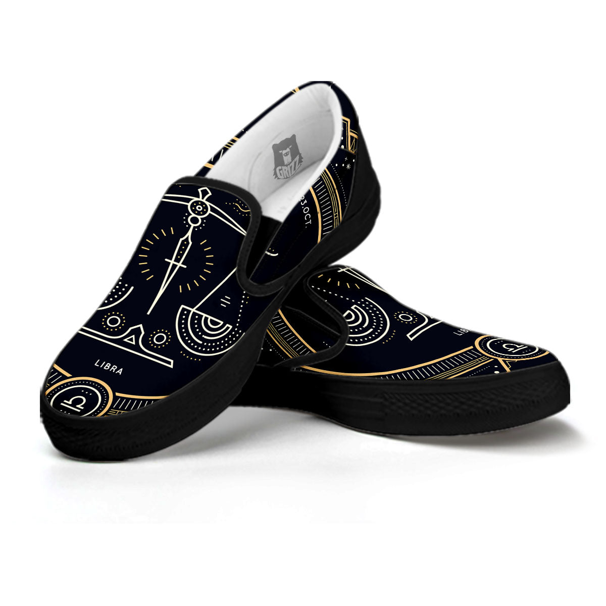 Zodiac Sign Vintage Libra Print Black Slip On Shoes-grizzshop
