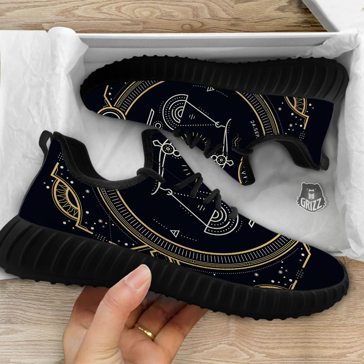 Zodiac Sign Vintage Libra Print Black Walking Shoes-grizzshop
