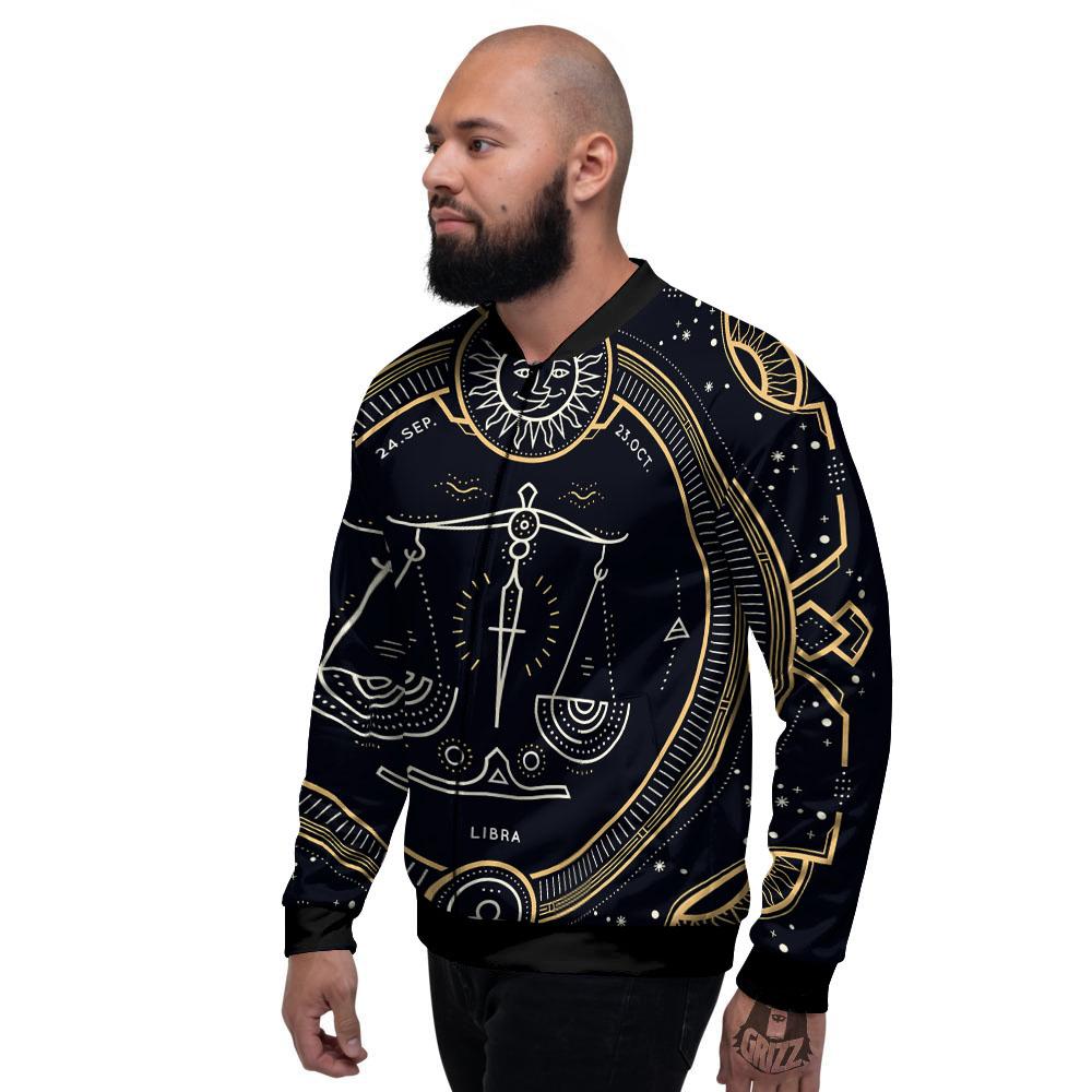 Zodiac Sign Vintage Libra Print Men's Bomber Jacket-grizzshop