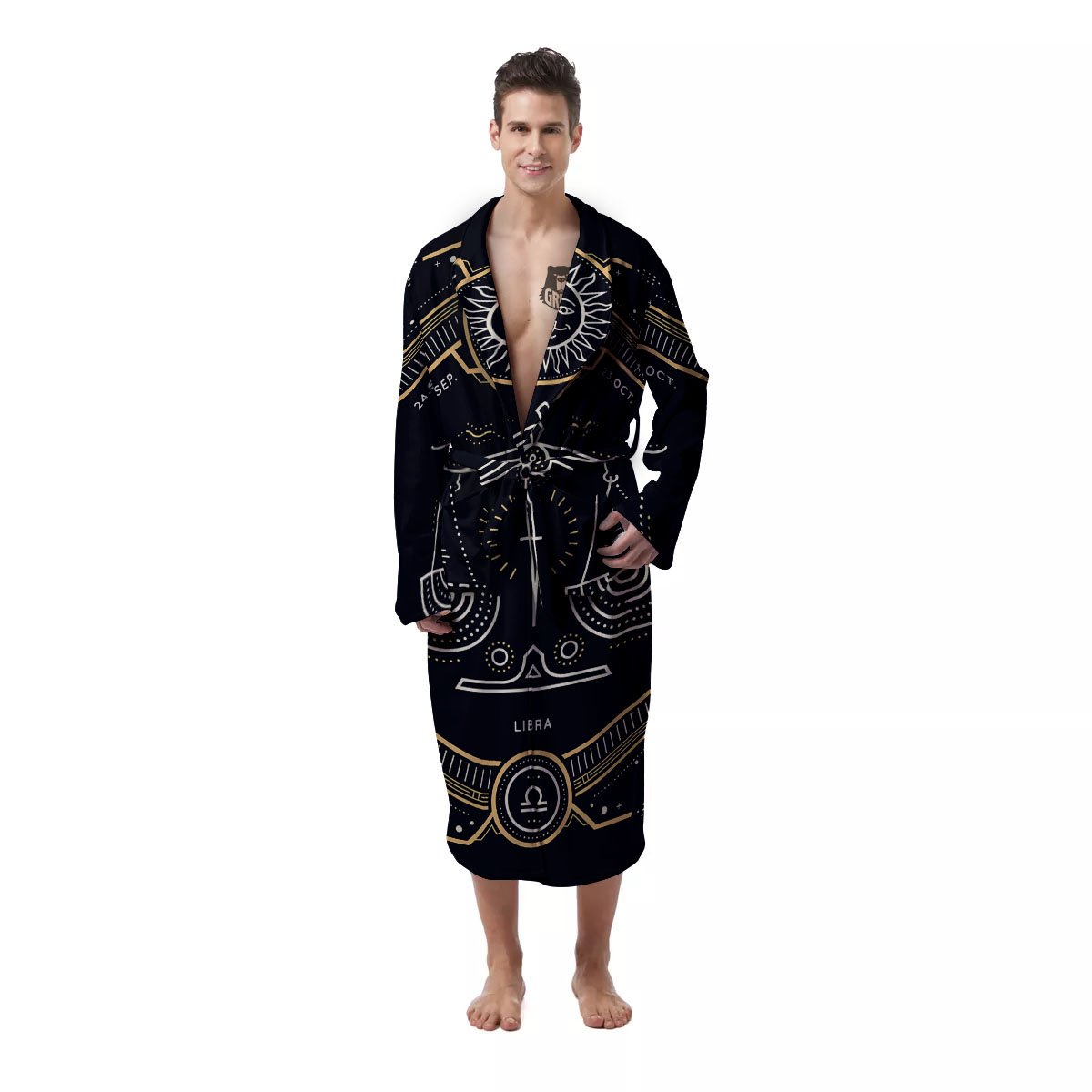 Zodiac Sign Vintage Libra Print Men's Robe-grizzshop