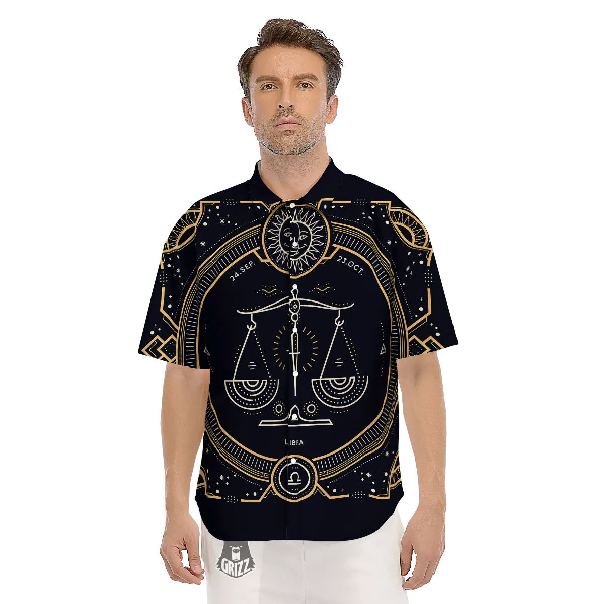 Zodiac Sign Vintage Libra Print Men's Short Sleeve Shirts-grizzshop