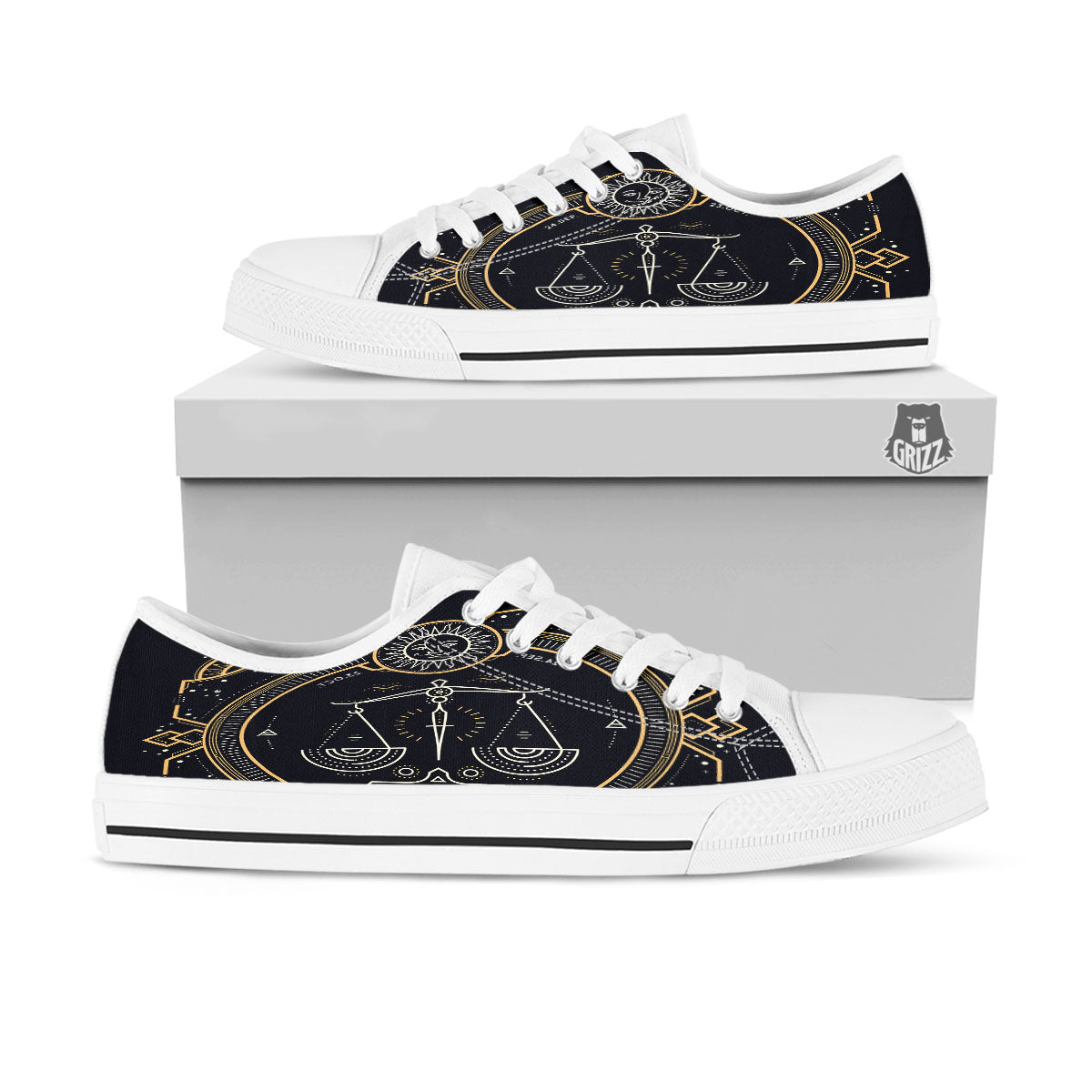 Zodiac Sign Vintage Libra Print White Low Top Shoes-grizzshop