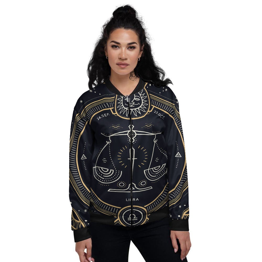 Zodiac Sign Vintage Libra Print Women's Bomber Jacket-grizzshop