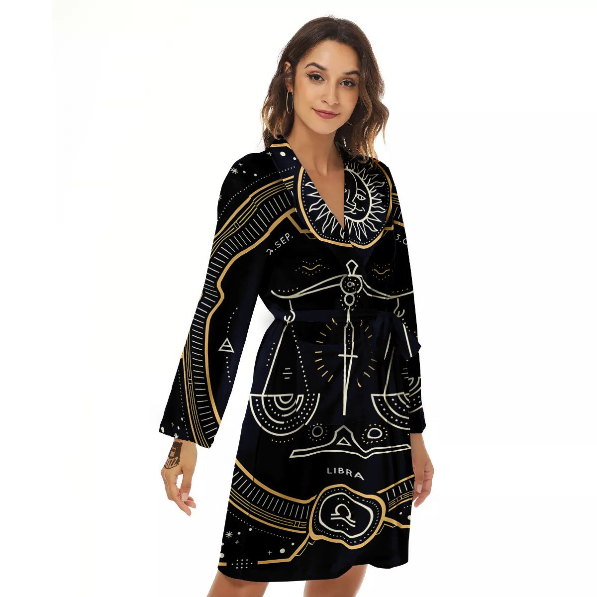 Zodiac Sign Vintage Libra Print Women's Robe-grizzshop