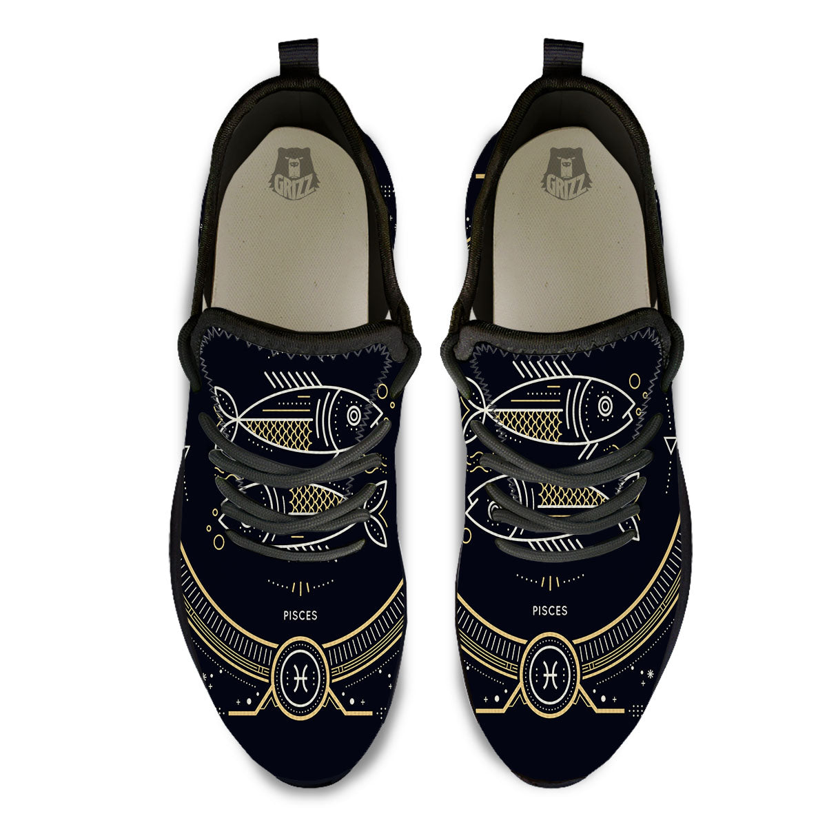 Zodiac Sign Vintage Pisces Print Black Athletic Shoes-grizzshop