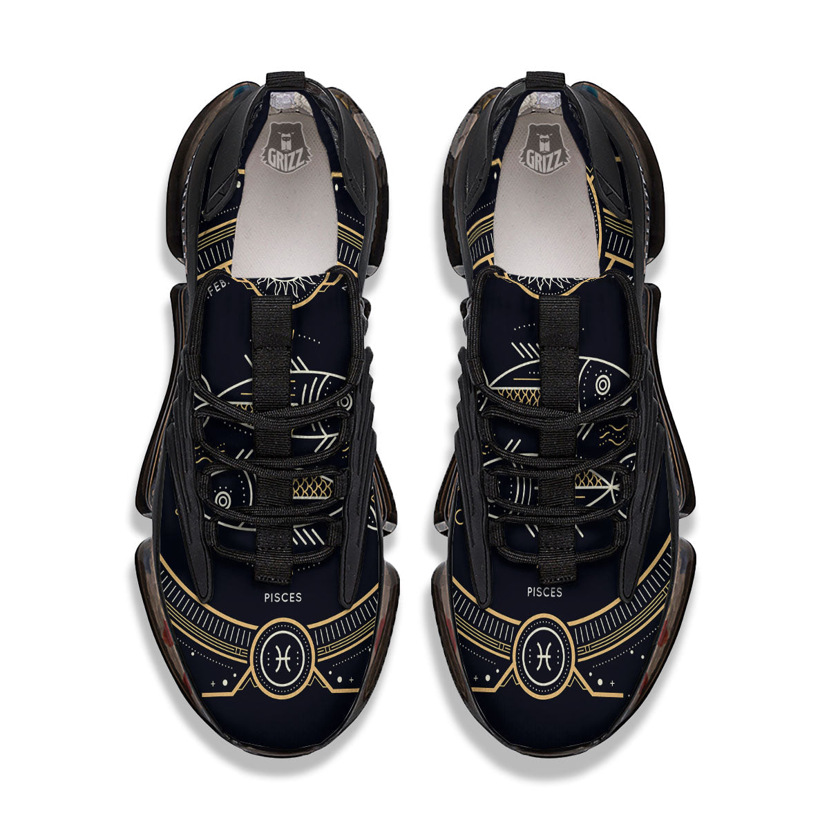 Zodiac Sign Vintage Pisces Print Black Gym Shoes-grizzshop