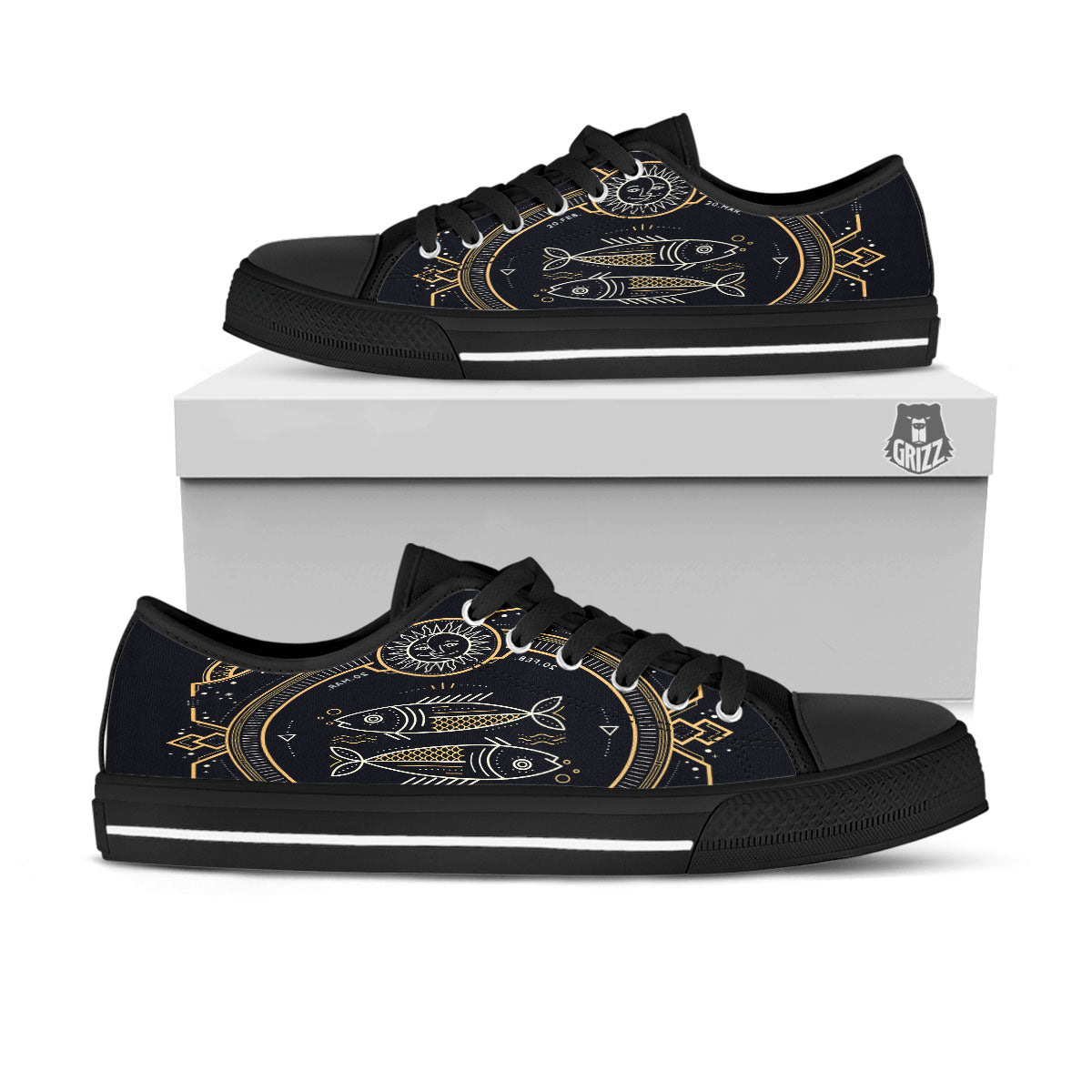 Zodiac Sign Vintage Pisces Print Black Low Top Shoes-grizzshop